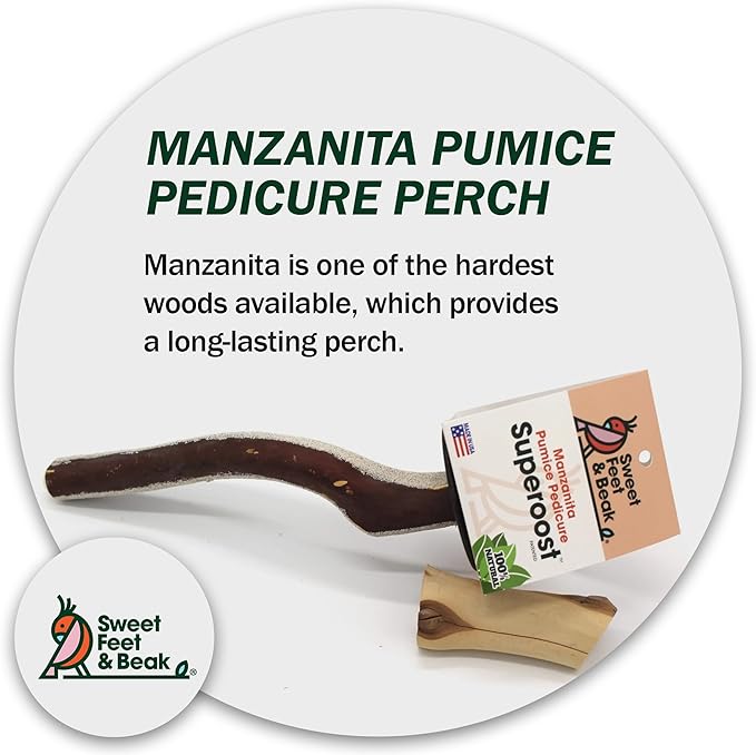 Superoost Manzanita Pumice Pedicure Perch- Easy to Install Bird Cage Accessories for Healthy Feet, Nails and Beak - Natural Bird Perches Imitates Birds' Life in The Wild - M 10"