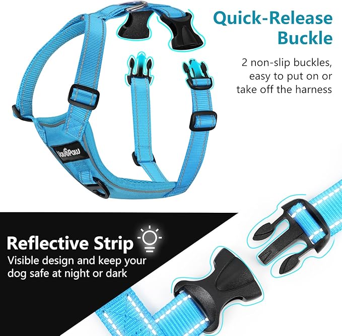 Dog Seat Belt Harness for Car, Dog Car Harness Adjustable Mesh Breathable & Dogs Seatbelt Safety Tether with Elastic Bungee for Small Medium Large Pets(Blue, M)