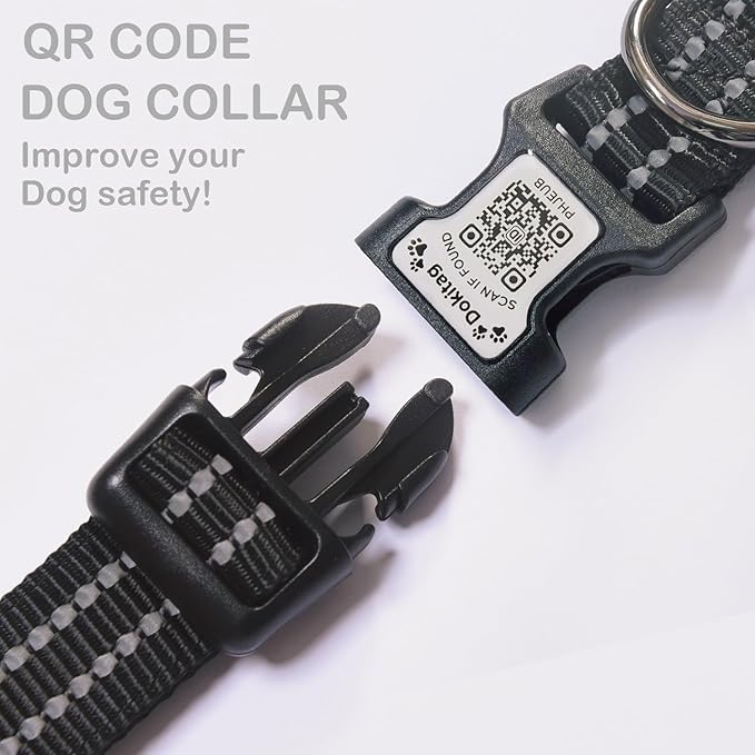 Reflective Dog Collar with Apple AirTag Holder & QR Code Pet ID Tag,Soft Nylon Adjustable Dog Tracker Collar with Safety Lock for Small Dogs(Black, S)