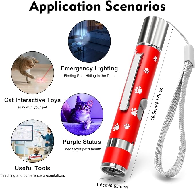 EAWONGEE Cat Toys, Rechargeable Interactive Toy for Cats with 7 Light Projection Modes, Indoor Kitty Pet Dog Toy for Training Chaser, 2 PCS Red