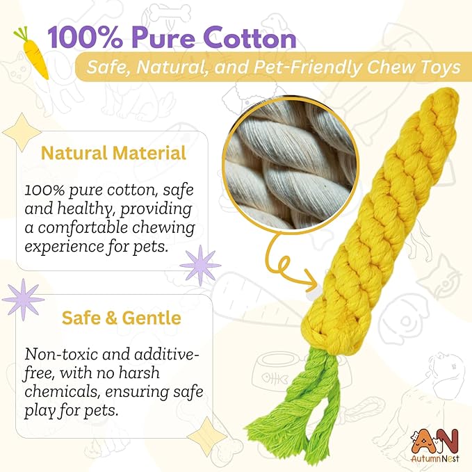 3PCS Yellow Woven Pet Chew Set, Puppy Teething Chews, Dog Chew Accessories, Cat Interactive Chews, Durable Braided Chews for Pets