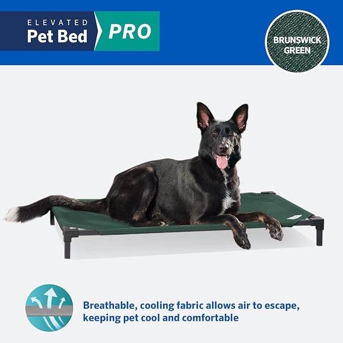 Coolaroo Pro Elevated Dog Bed - Low-Profile Access, Moisture-Resistant Cover, Breathable Fabric & Tool-Free Setup, Brunswick Green, Standard