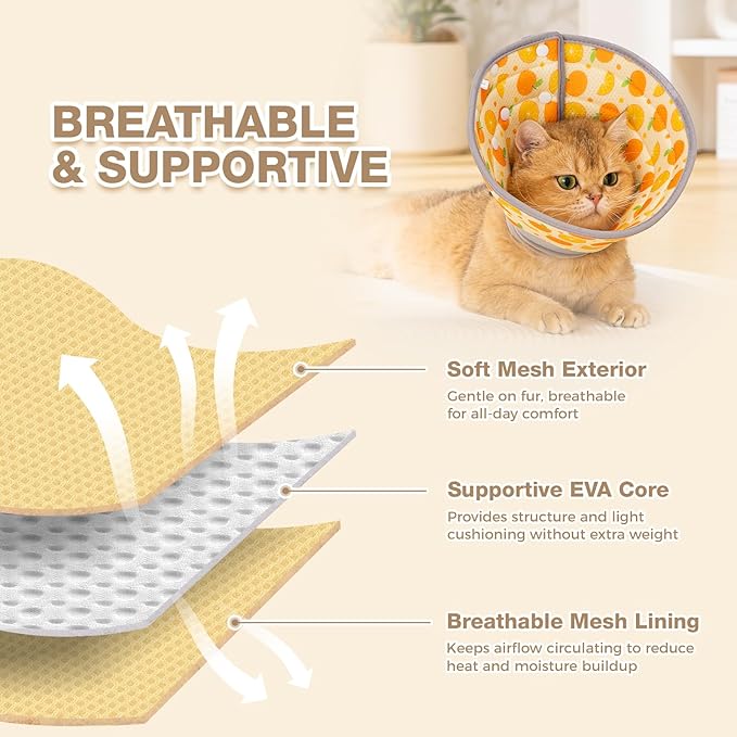 Avont Cat Cone Collar Soft to Stop Licking, Adjustable Foldable Lightweight Kitten Recovery Collar After Surgery for Small Dogs, Elizabeth Cone of Shame Alternative -Orange(S)