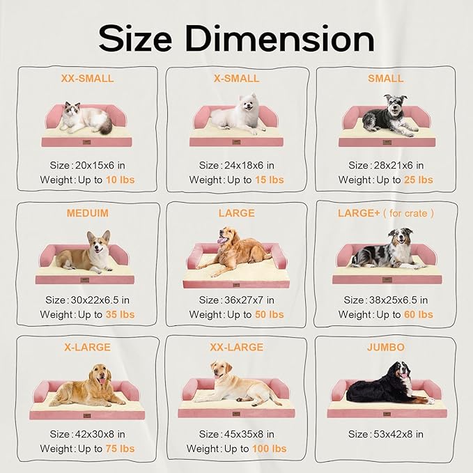Extra Large Dog Bed-Orthopedic Waterproof XL Dog Bed for XLarge Extra Big Dogs - Foam Couch Sofa Washable with Removable Cover-Pink