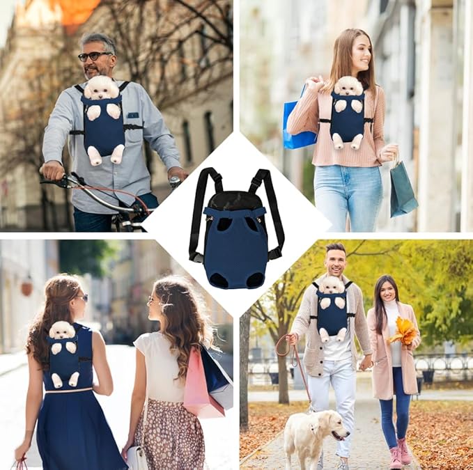FEimaX Dog Carrier Backpack Pet Legs Out Front Cat Travel Bag, Adjustable Puppy Backpacks Carriers Hands-Free for Small Medium Dogs Cats Hiking Traveling Camping Daily Walking (Small, Navy)