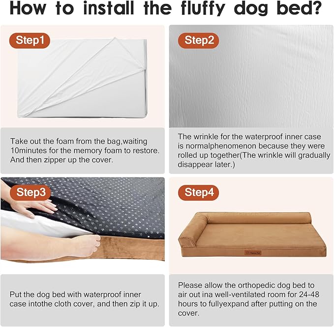 Chew Proof Dog Bed, 3" Memory Foam Dog Bed for Medium and Large Dogs, Removable and Washable Microsuede Cover, Waterproof Liner, Nonskid Bottom, 44x32 Inches XXL Khaki