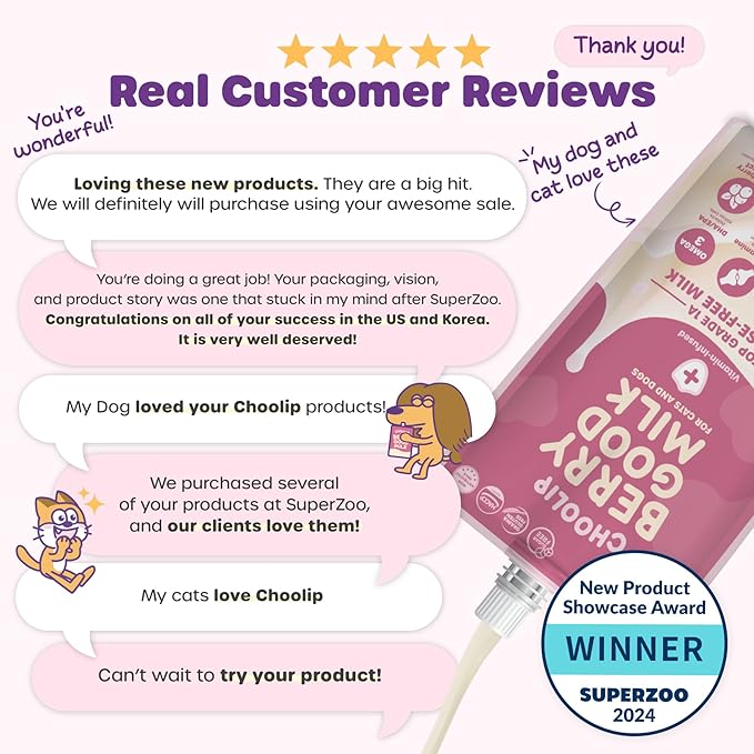 Berry Good Milk is a Lactose-Free, Vitamin-Infused Drink for Cats and Dogs. It Supports Urinary Health, Digestion, and Joint Function. Free from antibiotics, Grains, and Gluten.