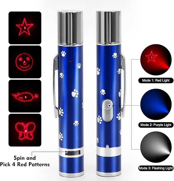 EAWONGEE Cat Toys, Interactive Toy for Cats with 7 Light Projection Modes, Interactive Kitty and Pet Dog Toy for Training Chaser, 2 Pieces Blue