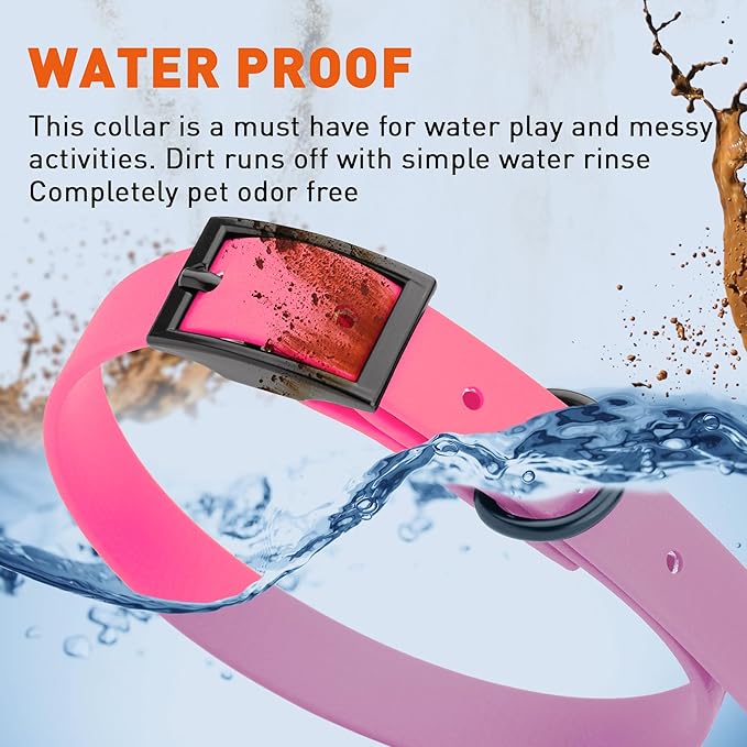 Dogline Biothane Waterproof Dog Collar Strong Coated Nylon Webbing with Black Hardware Odor- Proof for Easy Care Easy to Clean High Performance Fits Small Medium or Large Dogs, Passionfruit Pink