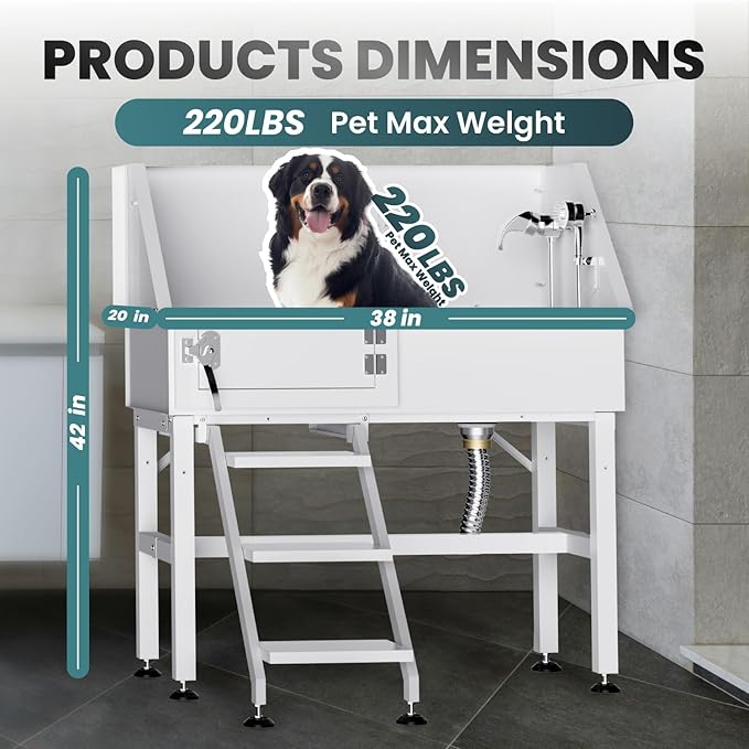 Dog Washing Station for Home,38" Professional Dog Washing Station Stainless Steel Dog Grooming Tub for Home,Equipped with Three Anti-Slip Steps, Removable Door, Pet Wash Station for Pet