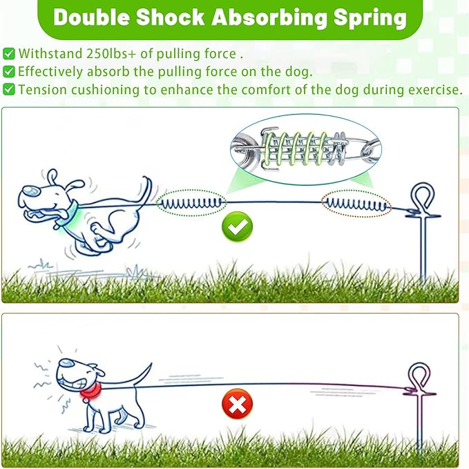 Dog Tie Out Cable 10/15/20/25/30FT Dog Run Cable Rosy Pink/Blue/Purple/Silver/Red/Green/YellowTie Out Cable for Large Dogs Heavy Duty for Outside Hold Large Dogs Up to 250LBS