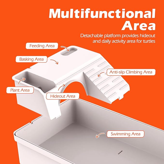 AZV Turtle Tank Habitat Kit,Complete Aquatic Tortoise Starter Enclosure with Filter,Basking Platform with Hideout,Multi-Function Area,Drainage,Plants and Lamps,Perfect for Red Eared Slider Aquarium
