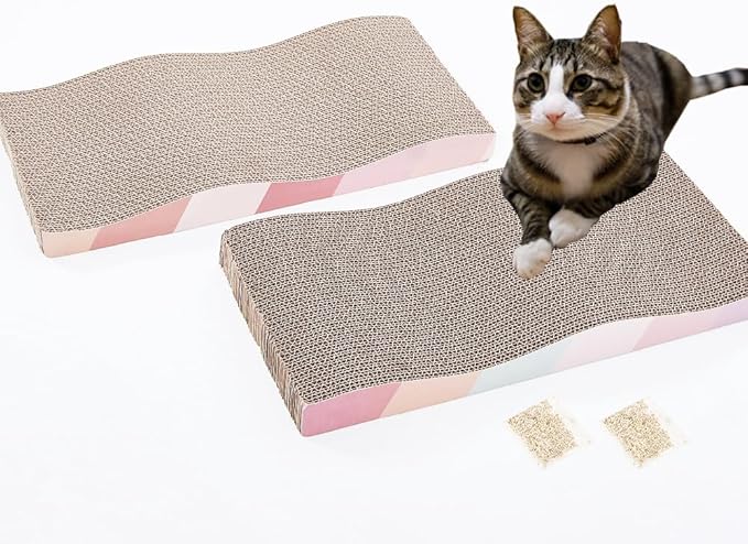 Cat Scratching Board cat Scratcher Cat Scratch Pad Cardboard cat scratchers for Indoor Cats Reversible Large Wide Corrugated with Catnip(2pcs)