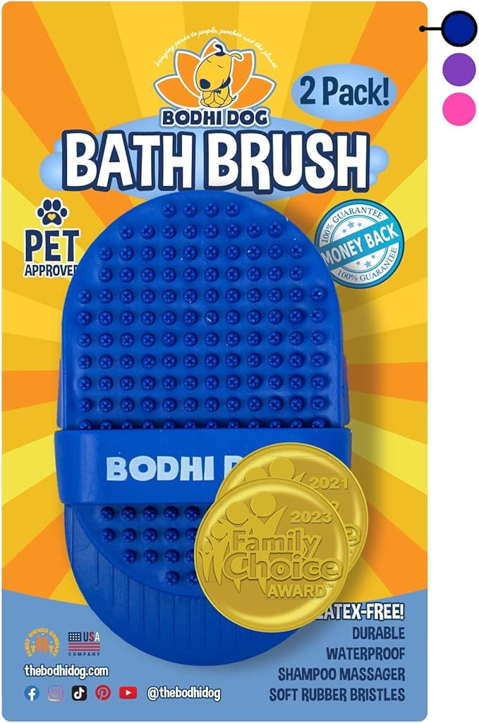 Bodhi Dog Shampoo Brush - Pet Grooming & Bath Supplies for Dogs and Cats - Bath Brush for Long & Short Hair - Premium Scrubber for Shower, Bathing & Massage (Two Pack, Blue)