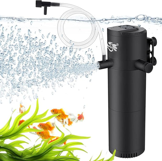 Aquarium Filter for 15-40 Gallon Tank, Submersible Fish Tank Filters with Wave-Maker Oxygenation Circulation, Adjustable Air Flow Filter for Freshwater & Saltwater (8W)