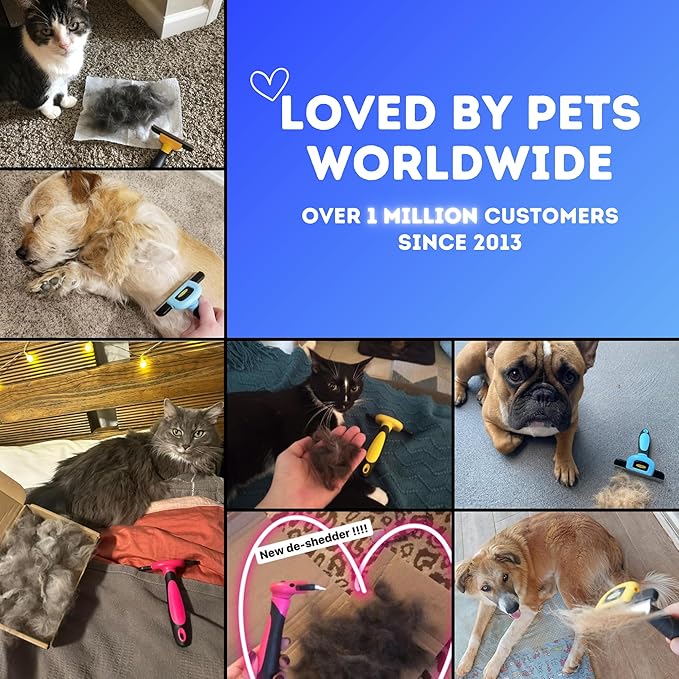 DakPets Stainless Steel Pet Deshedding Tool - Grooming Brush for Cats and Dogs, Removes Trapped Hair, Reduces Shedding by Up to 95%, All Hair Types, Includes Protective Blade Cover, Pink, 4 inches