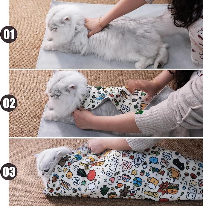 35.5" Cat Grooming Wrap Cat Wrap for Cutting Nails Cat Restraint for Nail Clipping Cat Swaddle Wrap Cat Burrito Wrap XL(Within 22lbs) Anti-Scratch Anti-Escape Multifunctional Pet Tool