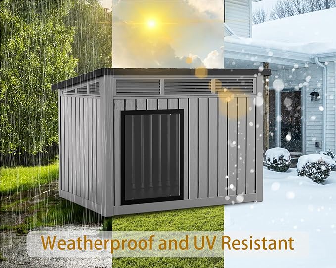 DRATO Dog House for Both Indoor and Outdoor with Weatherproof Roof Removable Floors for Medium to Large Dogs Interior Space (Gray, Medium(32.2 * 25.12 * 24.13''))