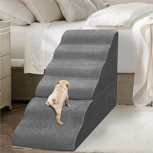 Dog Stairs for High Beds 30-36 inches Tall, 6-Step Dog Steps for Bed 32-36 inches for Small Large Dogs, Dog Ramp for Bed, 30D Foam Pet Stairs/Steps for High Beds for Old Dogs/Cats, Grey