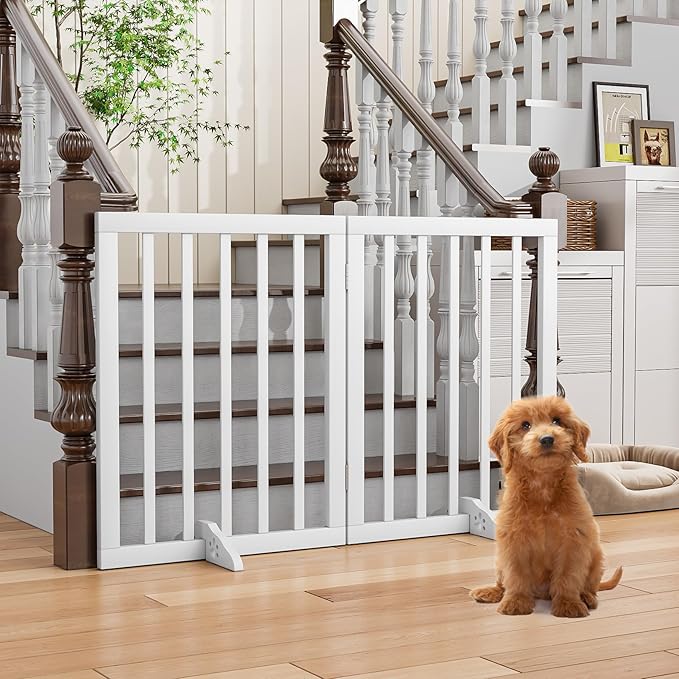 Freestanding Foldable Dog Gate 2 Panel,Fully Assembled Dog Gates for Doorways, Wooden Pet Gates for The House, 24-inch Tall Door Gate Indoor