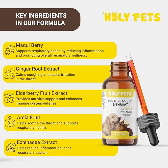 Cough Medicine for Dogs & Cats, Respiratory Infection Support - Sneezing Relief & Kennel Cough Treatment - Pet Asthma Support - Made with Natural Ingredients in The USA (4oz)