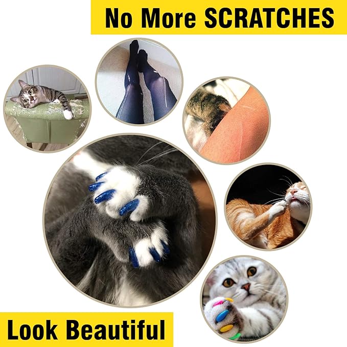 zetpo Cat Nail Caps | Cat Claw Covers | with Adhesives and Applicators (L, 5X Glitter Random Colors | 100 pcs)