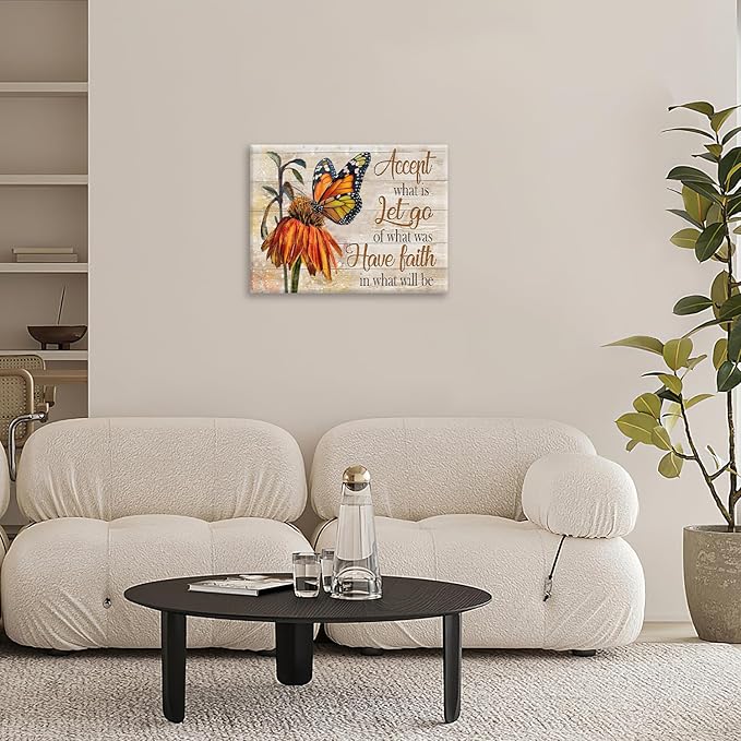 Farmhouse Butterfly Bathroom Pictures Wall Art, Rustic Floral Country Bathroom Wall Decor, Daisy Inspirational Framed Painting Canvas Artwork for Bedroom Living Room Decorations 20"L x 16"W