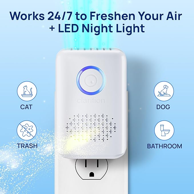 Clarifion ODRx - UV-C Cat Odor Deodorizer & Eliminator, Removes Cat Pee Smell, Filterless, Quiet, Compact Air Freshener for Bedrooms, Living Rooms, Litter Box Areas, Eliminates Ammonia Odors