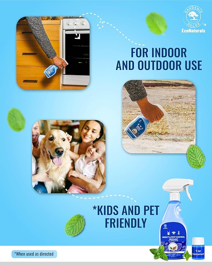 All Natural Bug Spray for Home – Non- Toxic Peppermint Oil Spray for Insect and Pest Control Kit - 16 oz Ready-to-Use Bug Spray 2 Bottle Value – 16 oz + 1oz - Spider Repellent Indoor