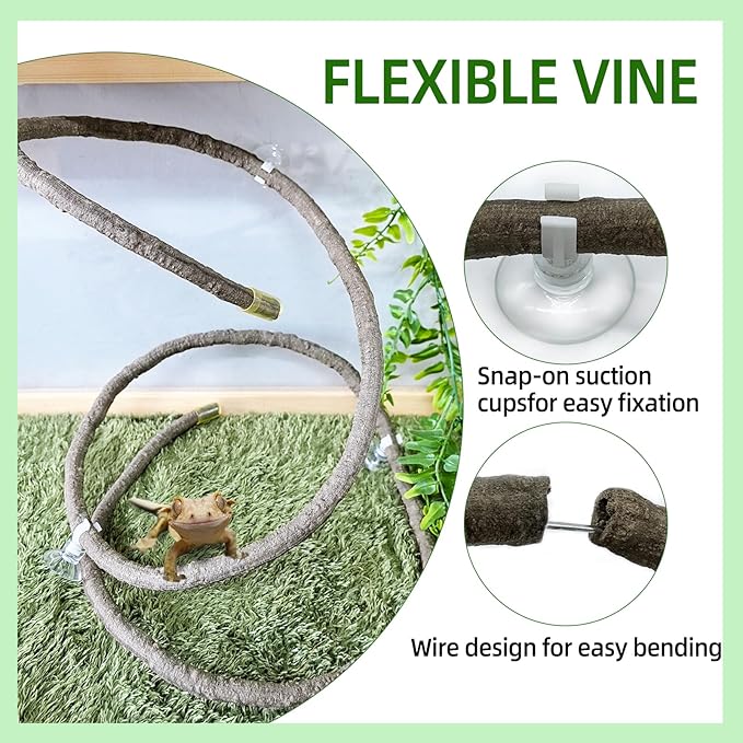 BNOSDM Reptile Vines, Bendable Jungle Climbing Vine, Terrarium Artificial Plants Decor, Reptiles Tank Accessories for Bearded Dragons, Chameleons, Snakes, Lizards, Hermit Crabs