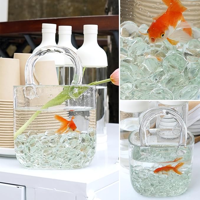 5LB Clear Flat Glass Marbles for Vases, Gemstone Beads Vase Filler Decorative Glass Pebbles for Fish Tank, DIY Crafts, Aquarium Decor Rocks