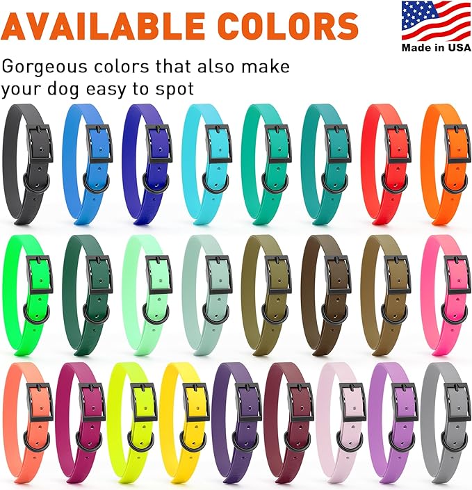 Dogline Biothane Waterproof Dog Collar Strong Coated Nylon Webbing with Black Hardware Odor- Proof for Easy Care Easy to Clean High Performance Fits Small Medium or Large Dogs, Blue Aqua