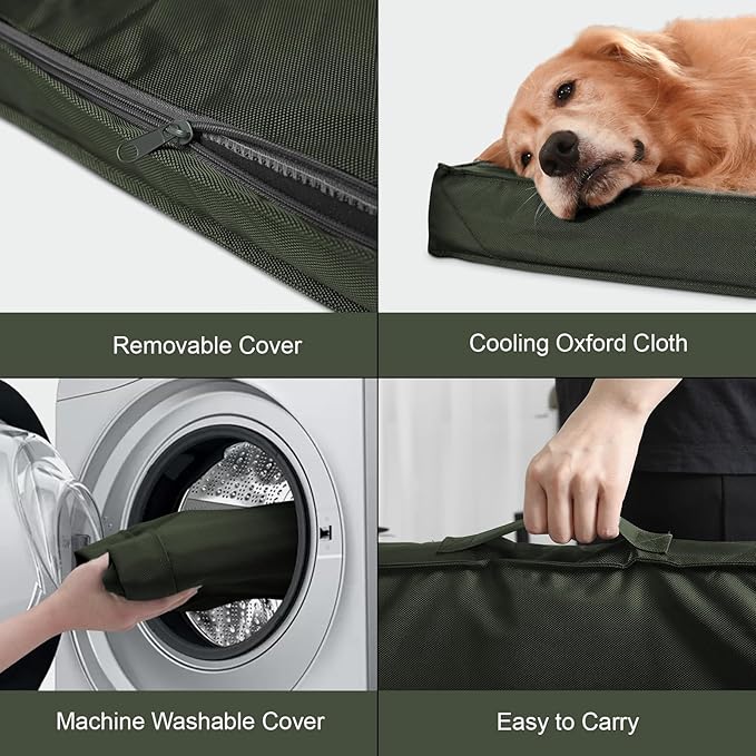 Outdoor Dog Bed for Small Dogs, Waterproof Dog Crate Bed for Small Dogs, Orthopedic Egg Crate Foam Puppy Beds with Washable and Removable Oxford Cover, Dark Green