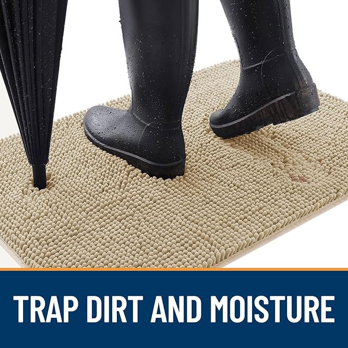 OLANLY Dog Door Mat for Muddy Paws 59x24, Absorbs Moisture and Dirt, Absorbent Non-Slip Washable Doormat, Quick Dry Chenille Mud Mat for Dogs, Entry Indoor Entryway Carpet for Inside Floor, Beige