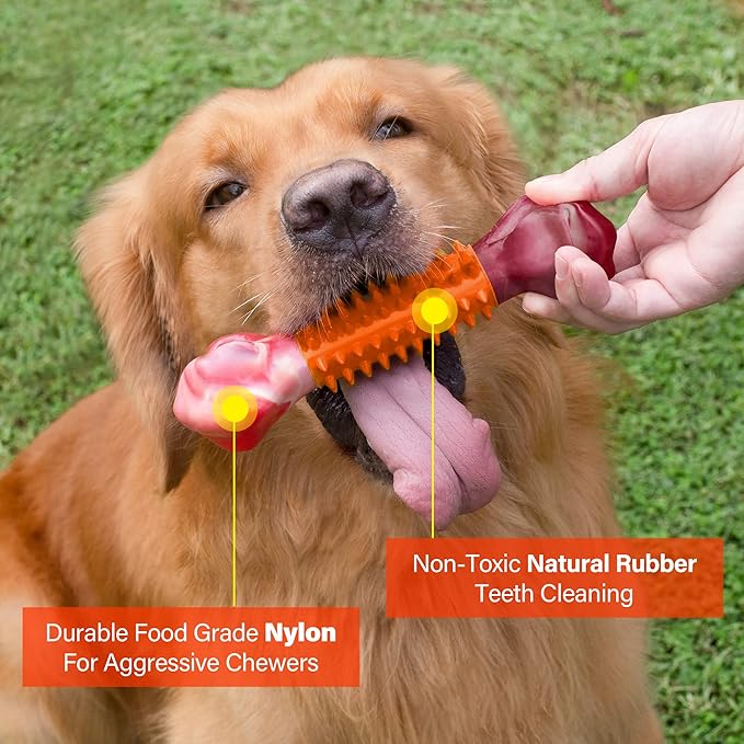 Apasiri Dog Toys for Aggressive Chewers Large Breed 2-Pack: Heavy Duty Chew Toys for Medium Dogs Indestructible Orange Dog Gift with Peanut Butter Flavor