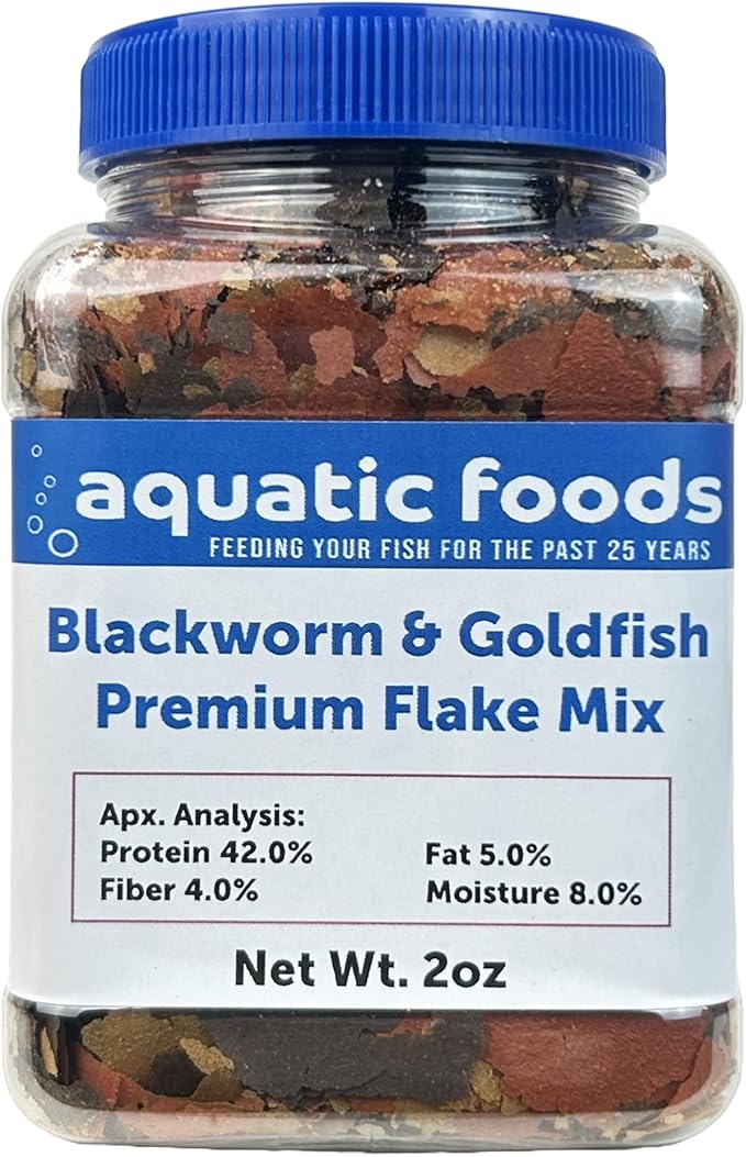 Aquatic Foods Inc. California Blackworm & Goldfish Mix Premium Flakes for Goldfish, Koi & Pond Fish, All Community Tropical Fish Also Pellet Mix, Wafer Mix Included…2oz