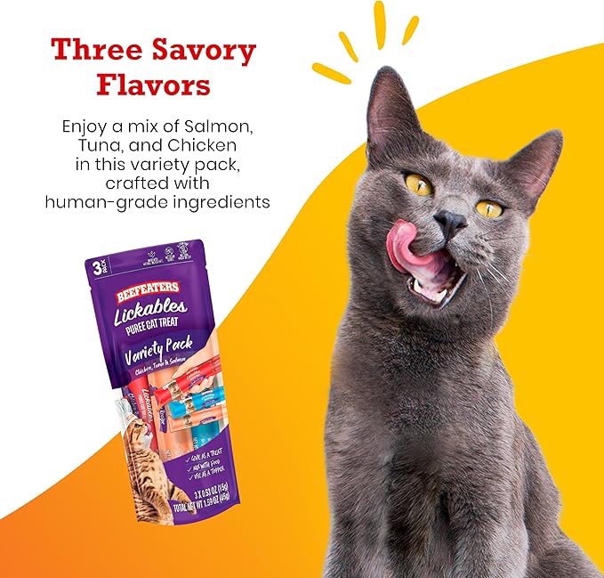Beefeaters Cat Treats Lickable Puree 1.59oz (12-Pack) – Chicken, Grain-Free, Taurine-Enriched, Ideal for Training & Interactive Feeding