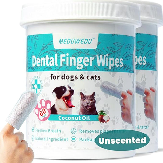 Dental Care Finger Wipes 120 Counts,Teeth Cleaning Finger Wipes for Dogs & Cats,Reduces Plaque & Supports Oral Freshness,Small Animal Stain Removers, Unscented