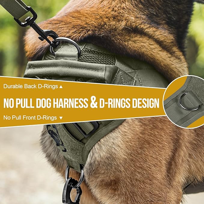 OneTigris Tactical Dog Harness for Small Dogs, No Pull Small Dog Vest Harness Breathable Military Dogs Molle Vests with Handles, Harness for Walking Hiking Training (Green, XS)