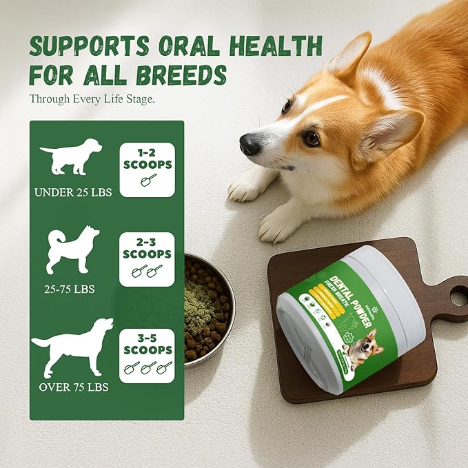 Dog Dental Care Powder - Plaque & Tartar Control with Natural Enzymes, Teeth Cleaning Powder for Dogs with Probiotic, Bad Breath Treatment for Small Medium Large Dogs