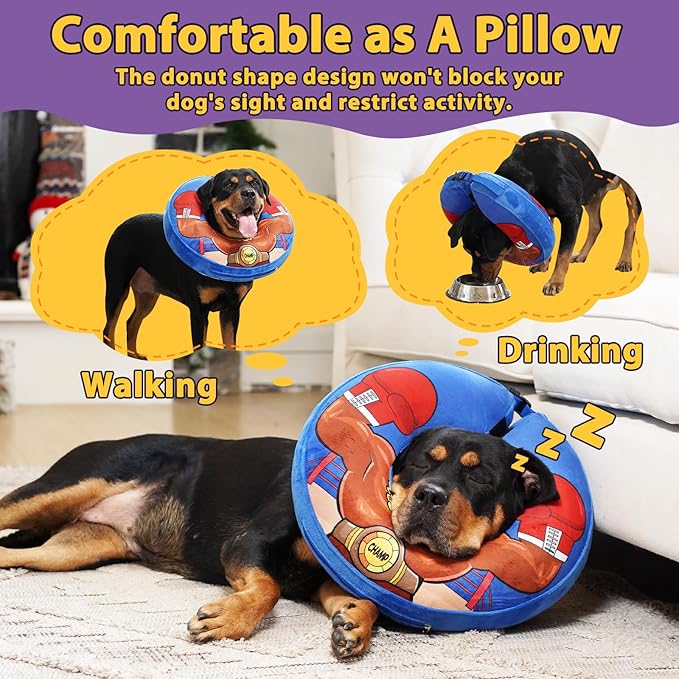 Crazy Felix Soft Donut Cone for Dogs to Stop Licking, Rottweiler Recovery Collar After Surgery Inflatable Cone Alternative for Small Medium Large Dogs, Elizabethan Collar with Boxer Pattern
