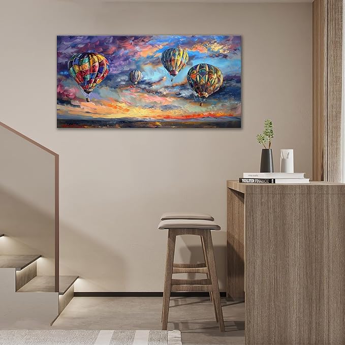 Extra Large Wall Art Hot Air Balloons Canvas Living Room Pictures Framed Prints Colorful Oversize Wall Decor Animal Painting Artwork for Bedroom Dining Home 60"x30"