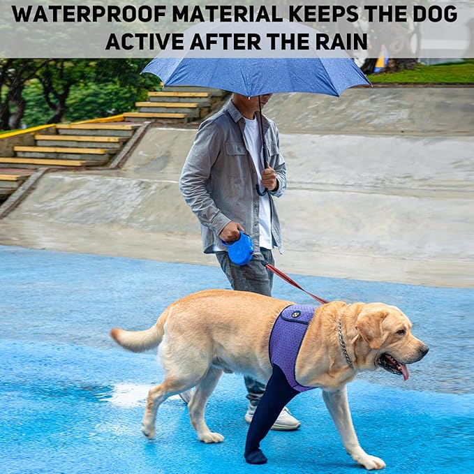 COODEO Dog Socks to Prevent Licking Paws, Healing Boots & Paw Protectors with Non-Slip Bottoms for Wound Protection, Waterproof Sleeve Shoes for Licking（Purple，2XL_Left