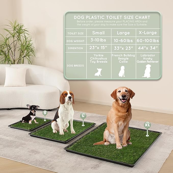 Dog Grass Pad with Tray Extra Large 45”×34” Ultra-Absorbent Artificial Grass Pad for Dogs Potty Grass Hemmed Edge for Indoor Potty Training, Reusable Dogs Pee Pads, Dog Litter Box Balcony
