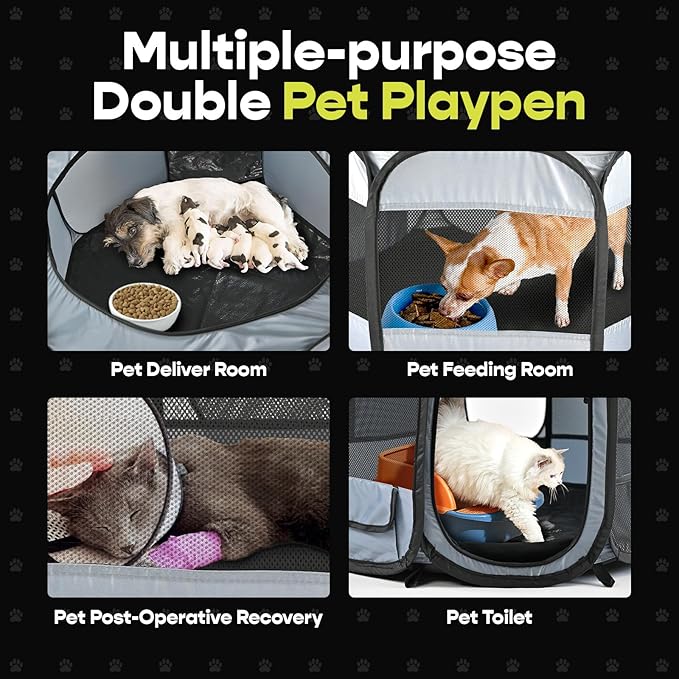 EighteenTek XLarge 2-in-1 Pop up Dog Playpen, Assembly-Free, with Leakproof Pet Pee Pads,Portable Foldable Cat Tent Enclosure Indoor Outdoors Puppy Kittens Small Animals Crates (L, 90" Lx45 Wx28 H)