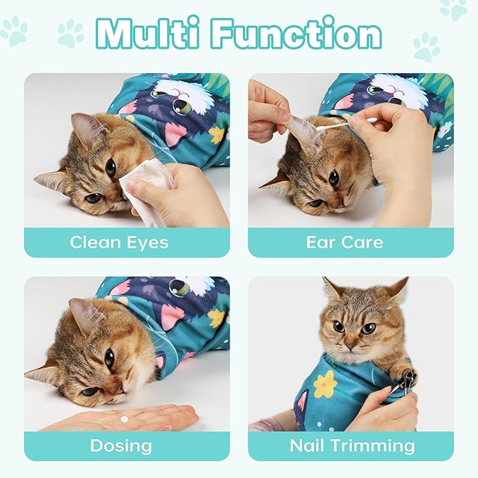 Cat Grooming Wrap, Cat Wrap for Cutting Nails, Self-Adherent Fabric Wrap for Cats, Cat Burrito Wrap Anti-Scratch, Anti-Escape, Multifunctional Swaddle Wrap Pet Tool 35.4×35.4"
