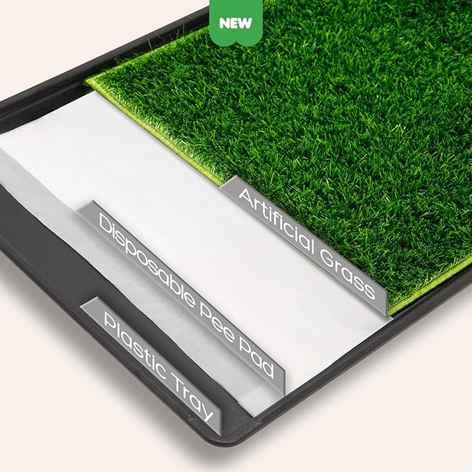 Dog Grass Pad with Tray, 23×16in Small Litter Box, 2×Grass Pad for Dogs Potty Washable, Thick Soft Odor-Free Hemmed Dog Pee Grass, Indoor Puppy Potty Training Balcony (Without Grid)