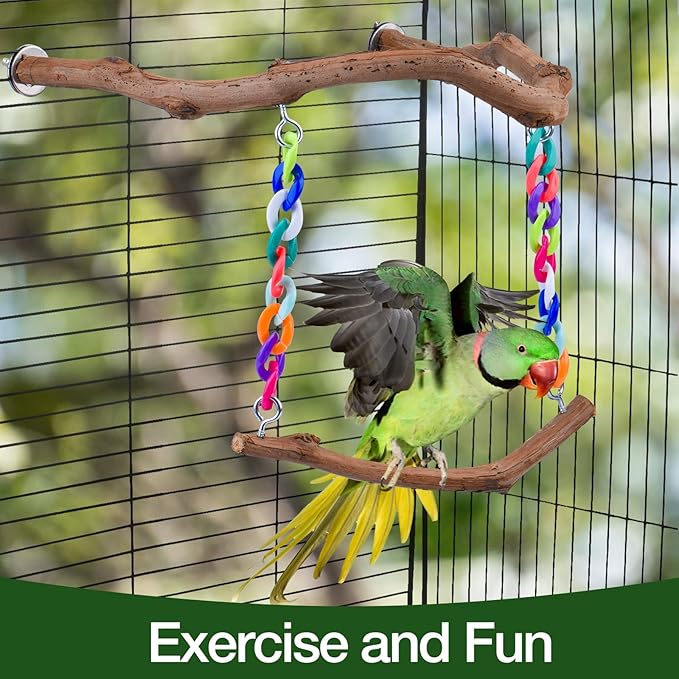 Bird Swing Toys, Standing Bird Perch with Natural Grape Wood, U Shape Hangable Birdcage Accessories, Birds Chewing Toy for Budgerigars, Parakeets, Cockatiels, Conures, Lovebirds, Finches (2Pack)