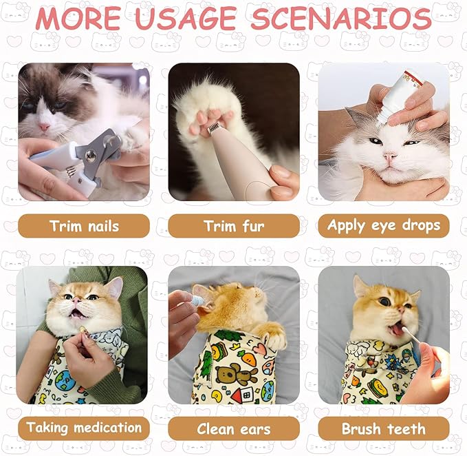 Cat Grooming Restraint Wrap – Self-Adhering Swaddle for Nail Clipping, Anti-Scratch & Escape-Proof, Calming Cat Swaddle Wrap for Grooming or Medication (Large, for 7–12 Month Kittens)