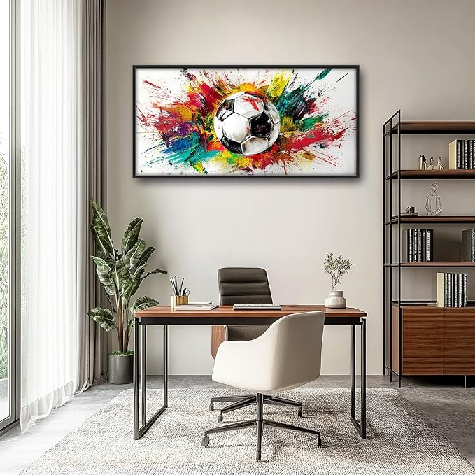 Extra Large Framed Soccer Wall Art,Oversized Colorful Graffiti Sport Ball Wall Decor Pictures for Living Room,Canvas Print Painting Modern Artwork Bedroom Office Bathroom Home Decor 60L x30W